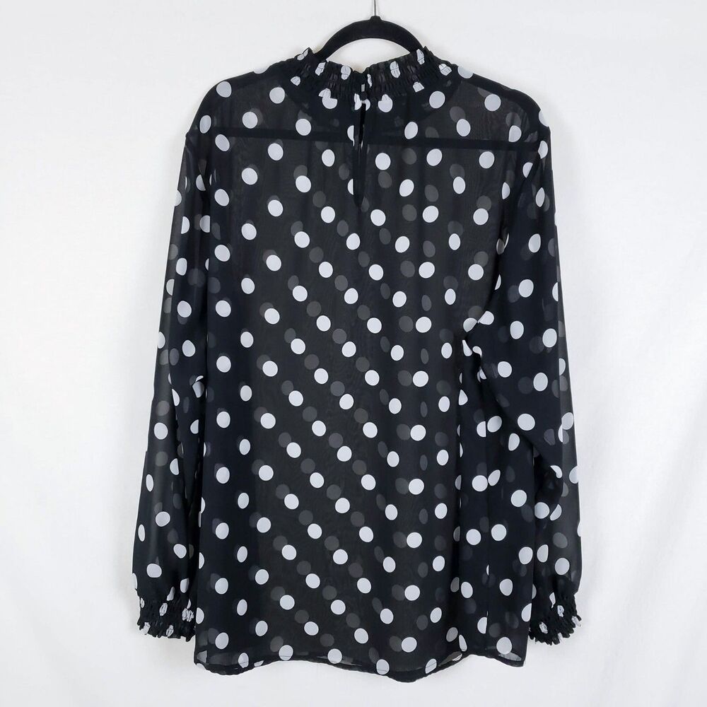 Torrid Polka Dot Sheer Blouse Womens 3X Smocked Neck Parisian Classic Retro - Picture 6 of 8